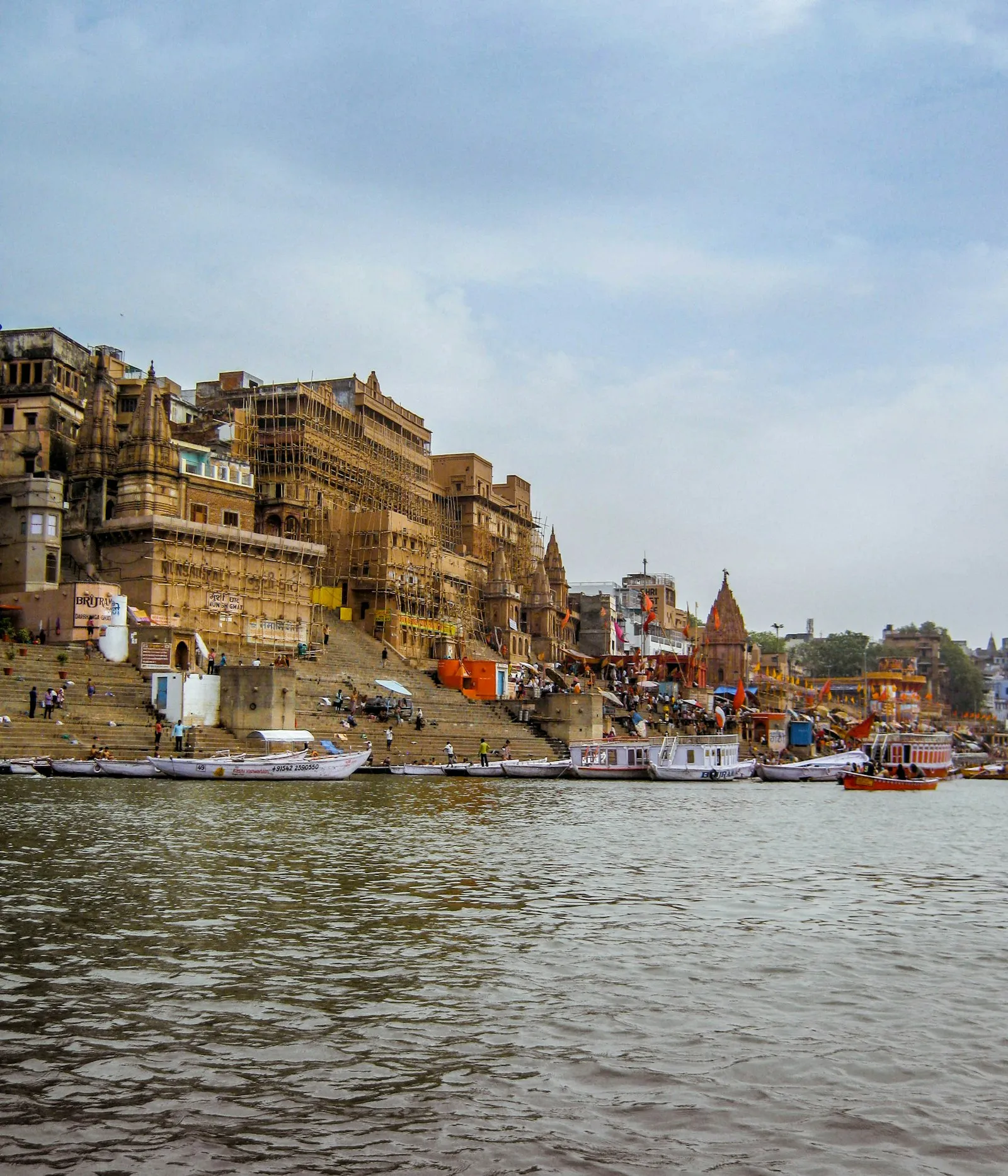 Evening aarti lamps on Ganga ghat steps